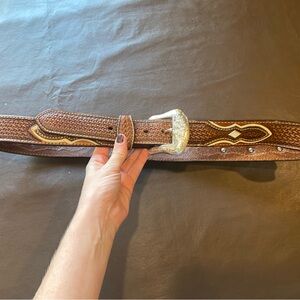 Western/ Cowboy Leather Belt with Silver Buckle